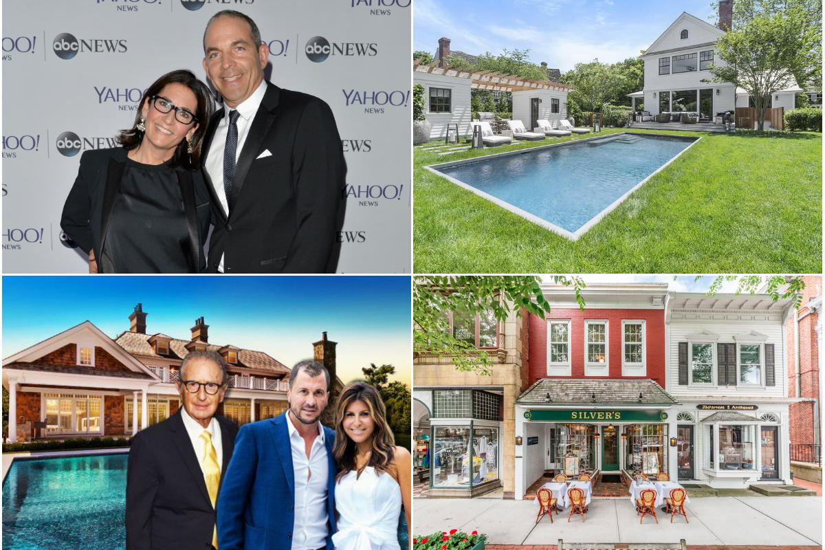 Clockwise from top left: Makeup mogul Bobbi Brown and developer husband to build home in Sag Harbor, Newly-built Sag Harbor home lists for nearly $7 million, Historic Silver's eatery in Southampton lists for $5.795M and “Hamilton” producer buys Water Hill manse to for $7.3M.