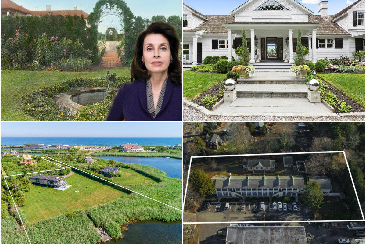 Clockwise from top left: Mary Ann Tighe hand-picked an all-star team to build her Southampton home, Ex-J. Crew president asks for $5.9M for Water Mill home, East Hampton hotel sells for $5M and mid-century waterfront home in Bridgehampton lists for $9.95M.
