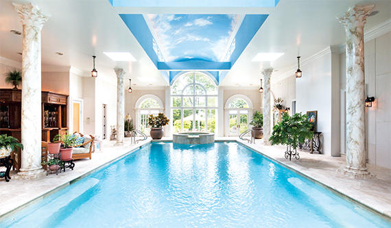 The indoor pool inside this $15.9 million Upper Brookville home, Nassau County’s priciest listing