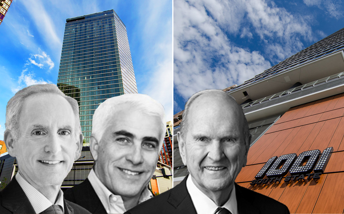 From left: Michael Newman, Shaul Kuba, Russell Nelson, and 1001 South State Street (Credit: Golub &amp; Company, CIM Group, The Church of Latter-Day Saints, and Eric Allix Rogers via Open House Chicago)