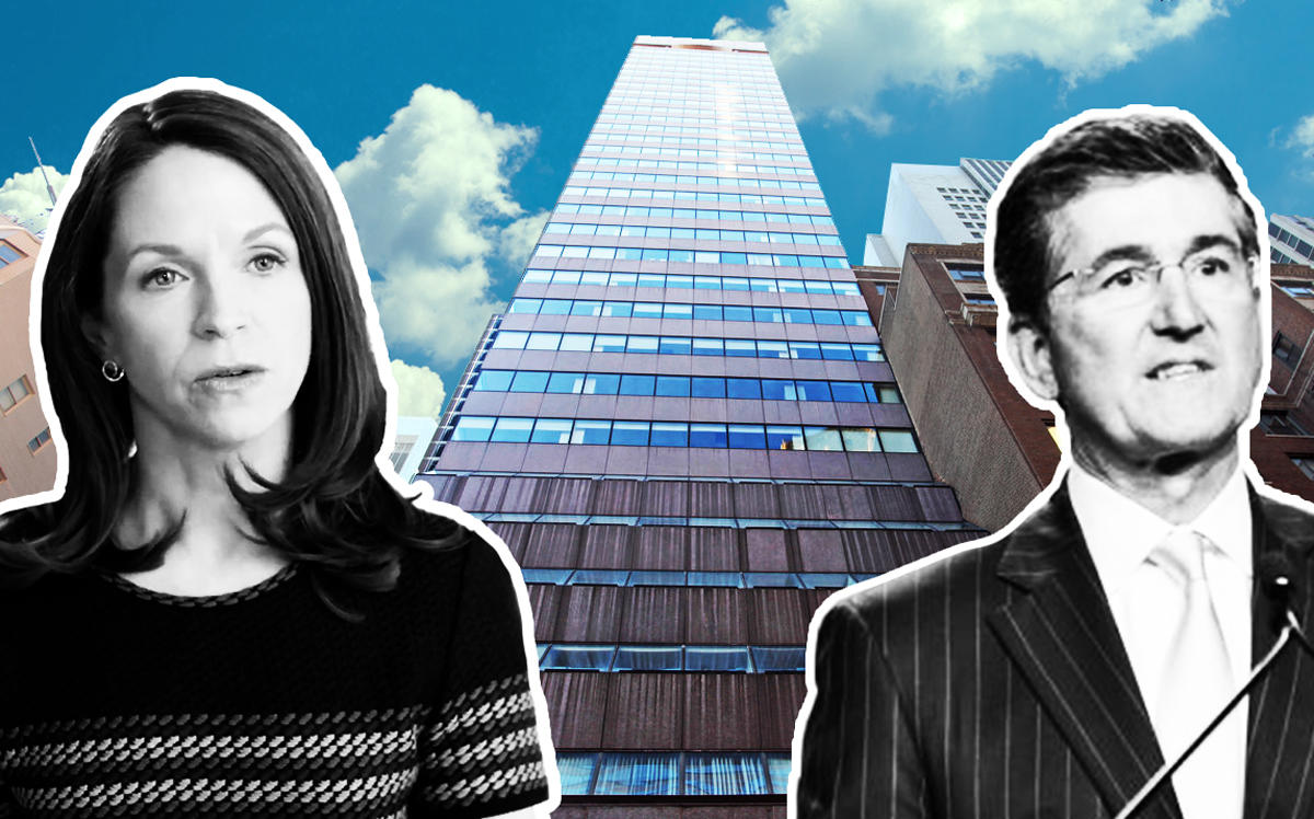 Blackstone's Kathleen McCarthy, Tower 56 at 126 East 56th Street, and Pearlmark’s Stephen Quazzo (Credit: Blackstone via Youtube, LoopNet, and Urban Land Institute)