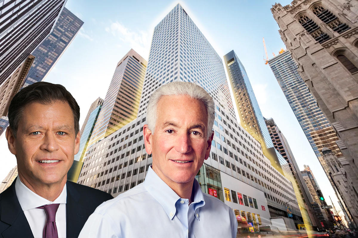 From left: Ric Clark, Charles Kushner, and 666 Fifth Avenue (Credit: Max Touhey via Curbed NY)