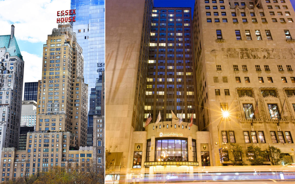 Essex House Hotel at 160 Central Park South and the InterContinental Hotel in Chicago (Credit: Wikipedia and IHG)