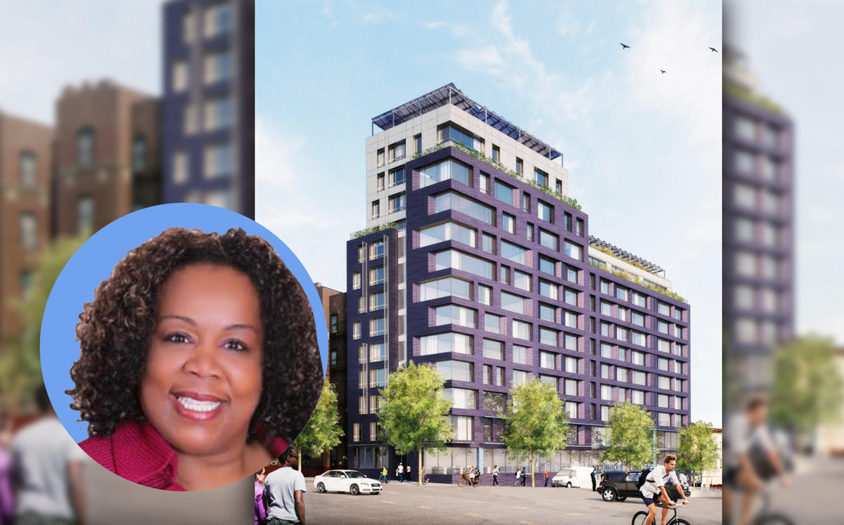 A rendering of 2050 Grand Concourse and Yvette Brissett-Andre (Credit: New York Housing Conference and Unique People Services)