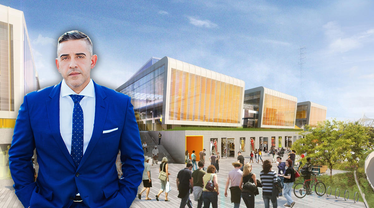 BFC Partners' Joseph Ferrara and a rendering of Empire Outlets