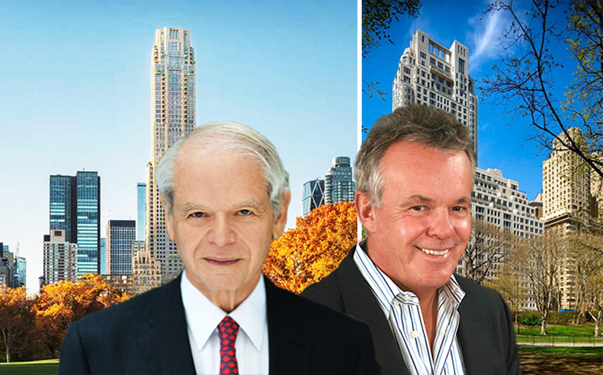From left: 220 Central Park South, Peter Lehrer, Finlay Cumming, and 15 Central Park West (Credit: CityRealty and Lehrer LLC)