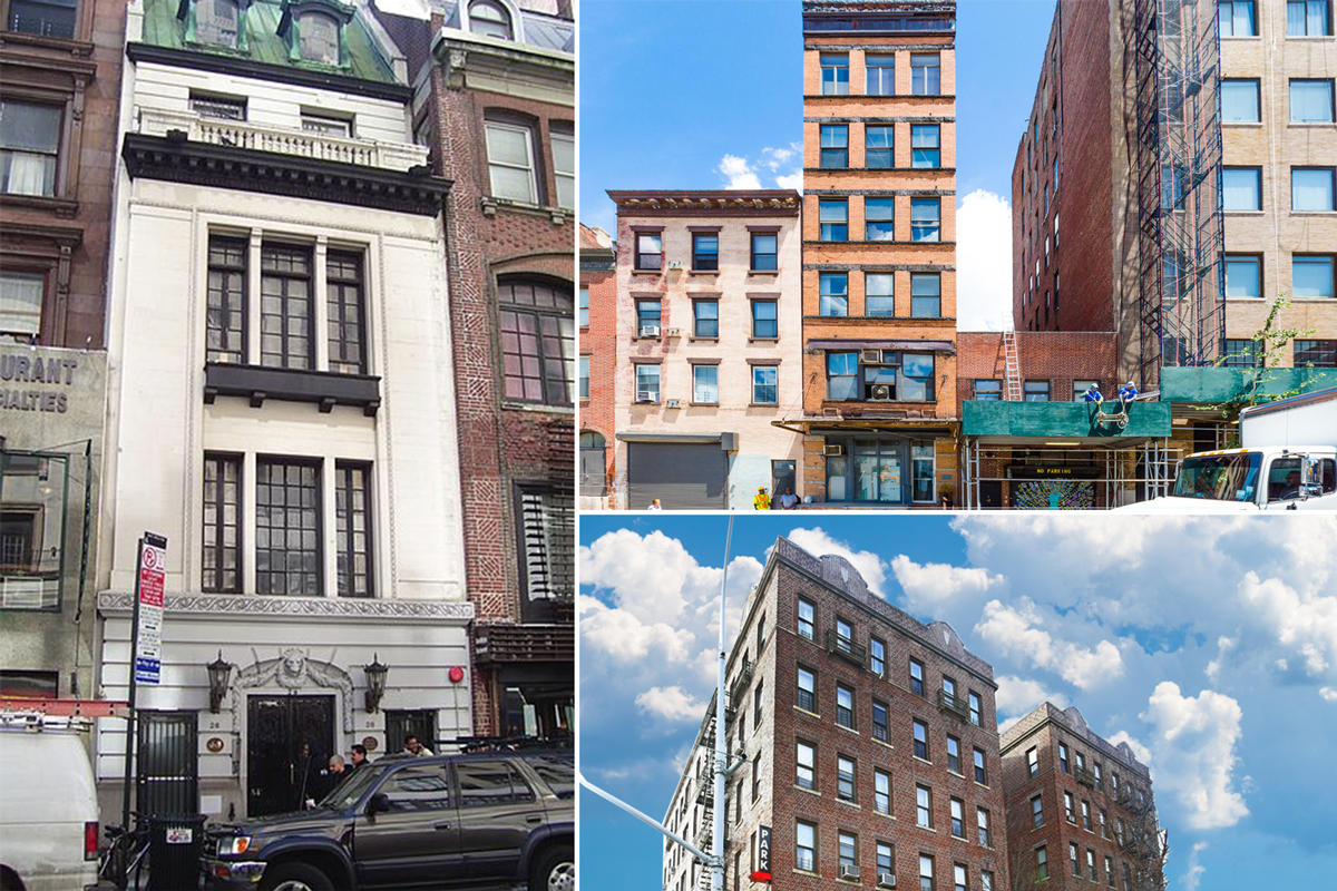Clockwise from left: 26 West 56th Street, 433 Washington Street, and 1014 Avenue J in Brooklyn (Credit: Wikipedia and Apartments)