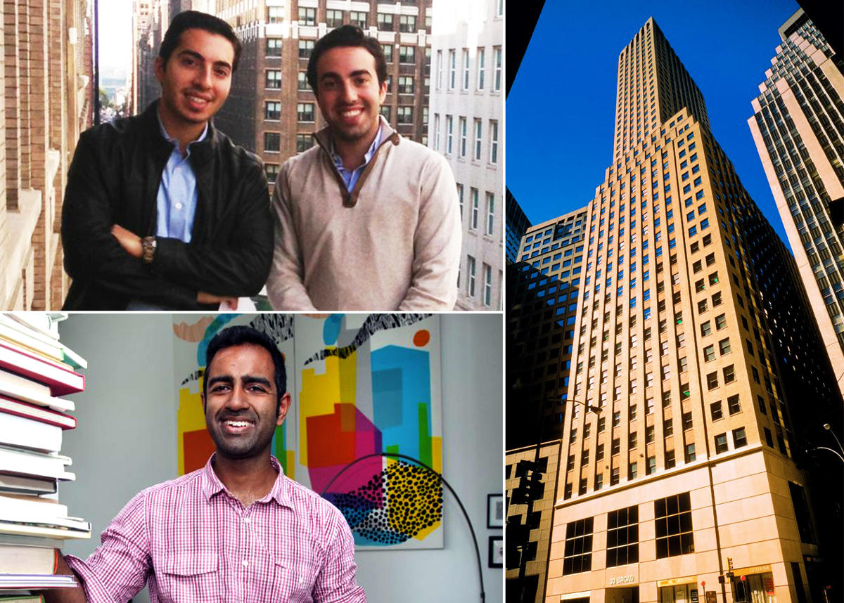 Clockwise from top left: Jack and Juda Srour, 30 Broad Street, and Amol Sarva (Credit: HRO Group and Wikipedia)