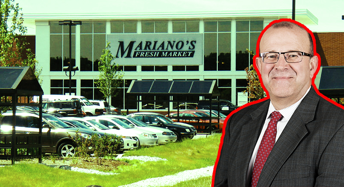 Mariano's Fresh Market at 802 East Northwest Highway and State Farm CEO Michael Tipsord (Credit: Haeger Engineering and State Farm)
