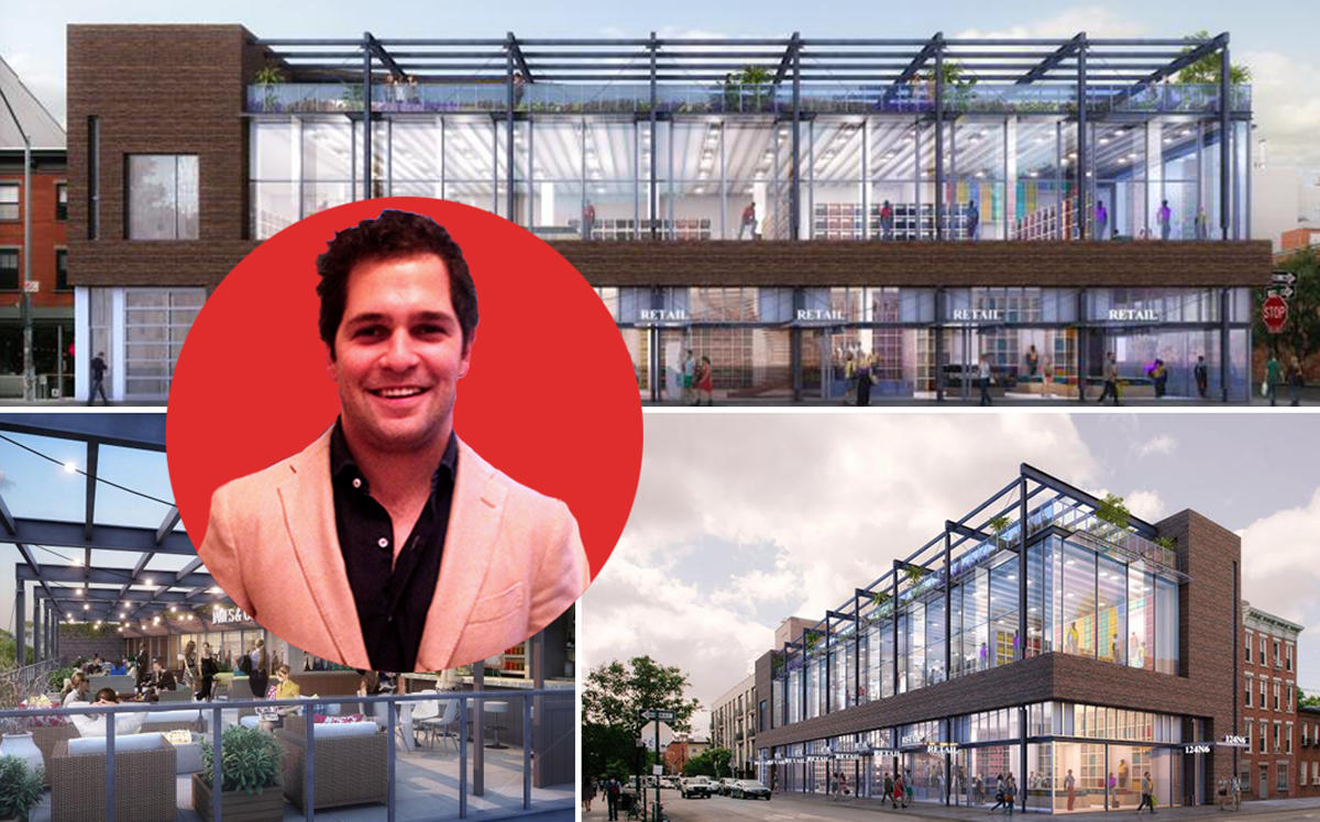 Redsky's Benjamin Bernstein and renderings of 124-136 North 6th Street in Brooklyn (Credit: Cornell University and Thor Equities)