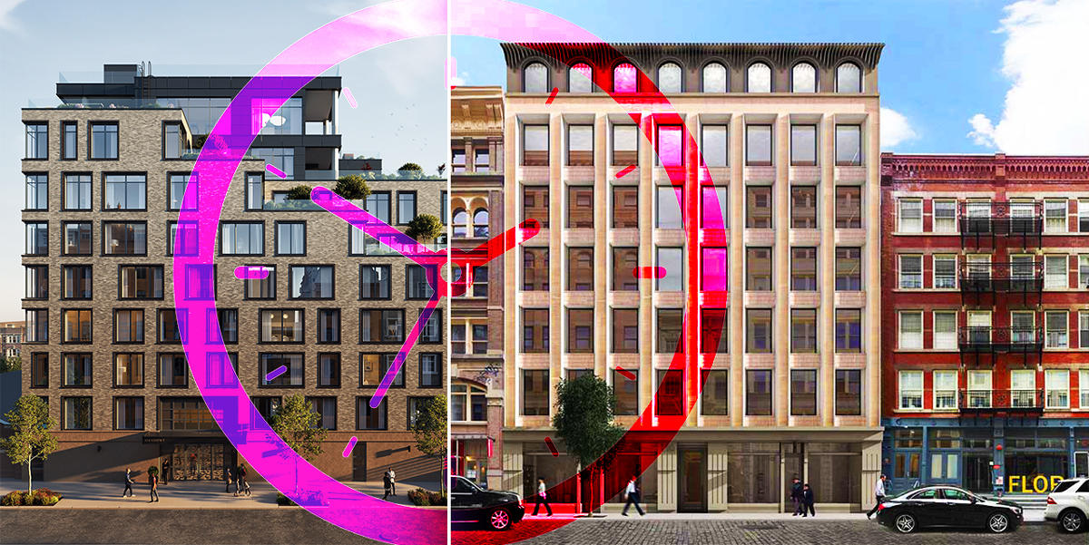 308 North Seventh Street in Brooklyn and 150 Wooster Street (Credit: CityRealty, KUB, and iStock)