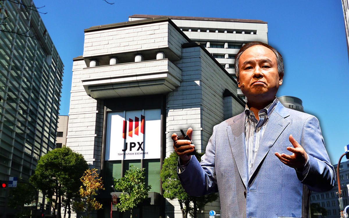 Softbank CEO Masayoshi Son and the Tokyo Stock Exchange (Credit: Getty Images and Wikipedia)