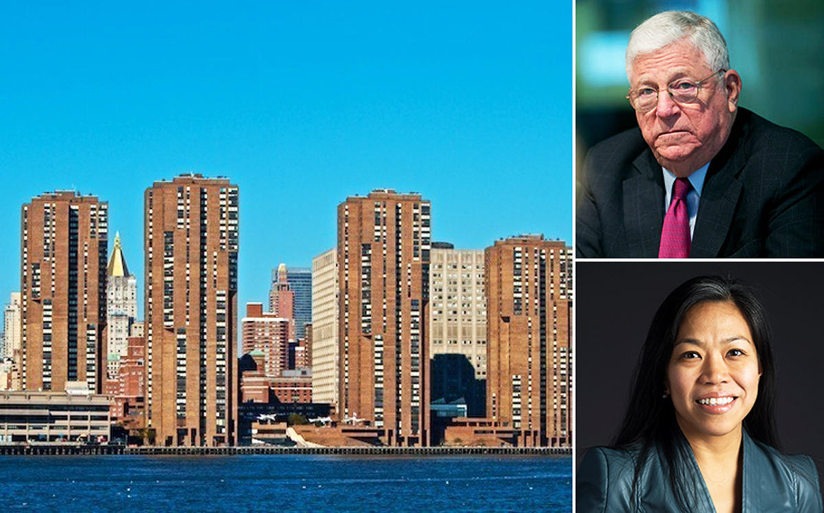 Clockwise from left: 30 Waterside Plaza, Richard Ravitch, and HPD Commissioner Maria Torres-Springer (Credit: Getty Images and Twitter)