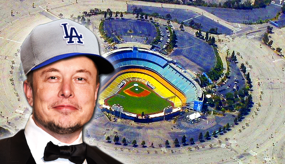 Elon Musk and Dodger Stadium (Credit: Wikimedia Commons, Getty Images)