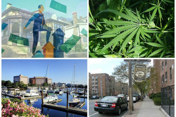 <em>Clockwise from top left: 'Dramatic price reductions' plague Westchester homeowners hoping to sell (credit: Daniel Case, Pixabay), Norwalk commission approves medical marijuana dispensary, Yonkers diner could become a hotel (credit: Anthony22), and Stamford board votes to reverse fitness center zoning decision (credit: John).</em>