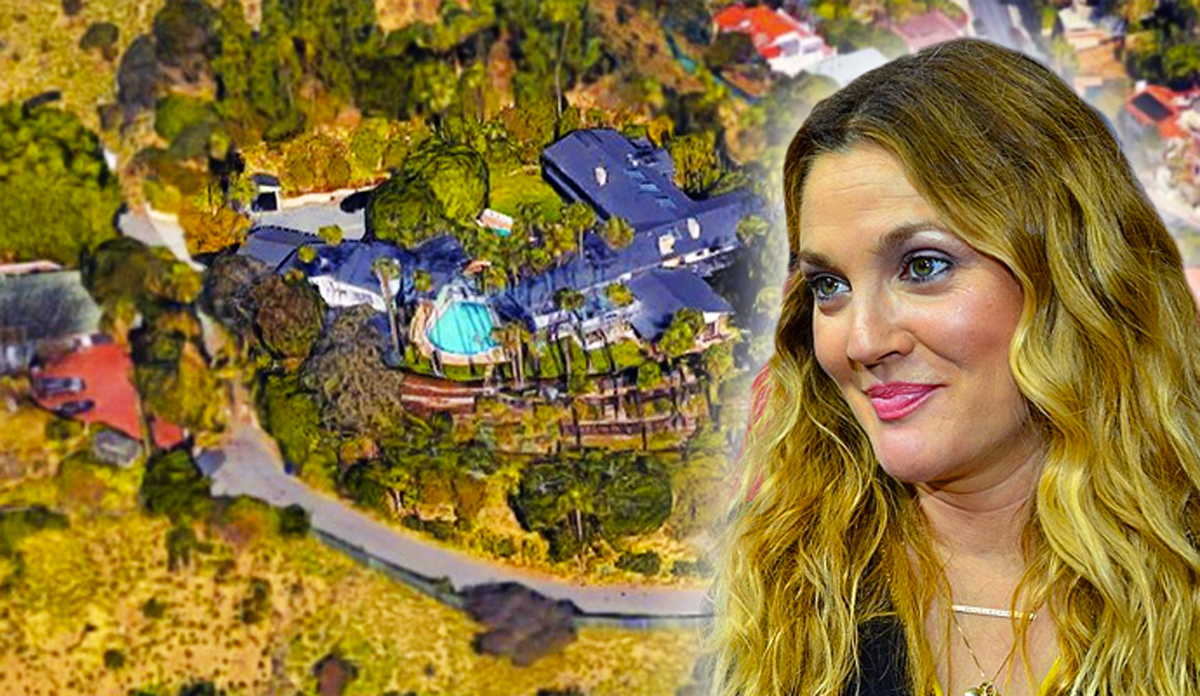 Drew Barrymore and the home (Credit: Google Maps, Wikimedia Commons)