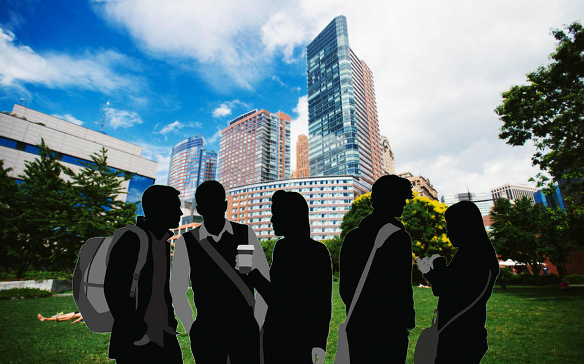 Silhouette of millennials in Battery Park City (Credit: iStock and Compass)