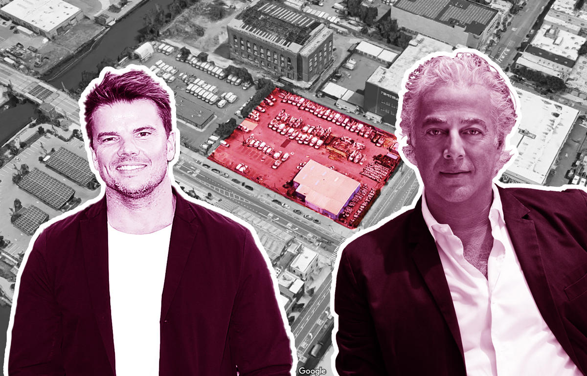 From left: Bjarke Ingels, the site at 175-225 Third Street in Brooklyn, and Aby Rosen (Credit: Getty Images and Google Maps)