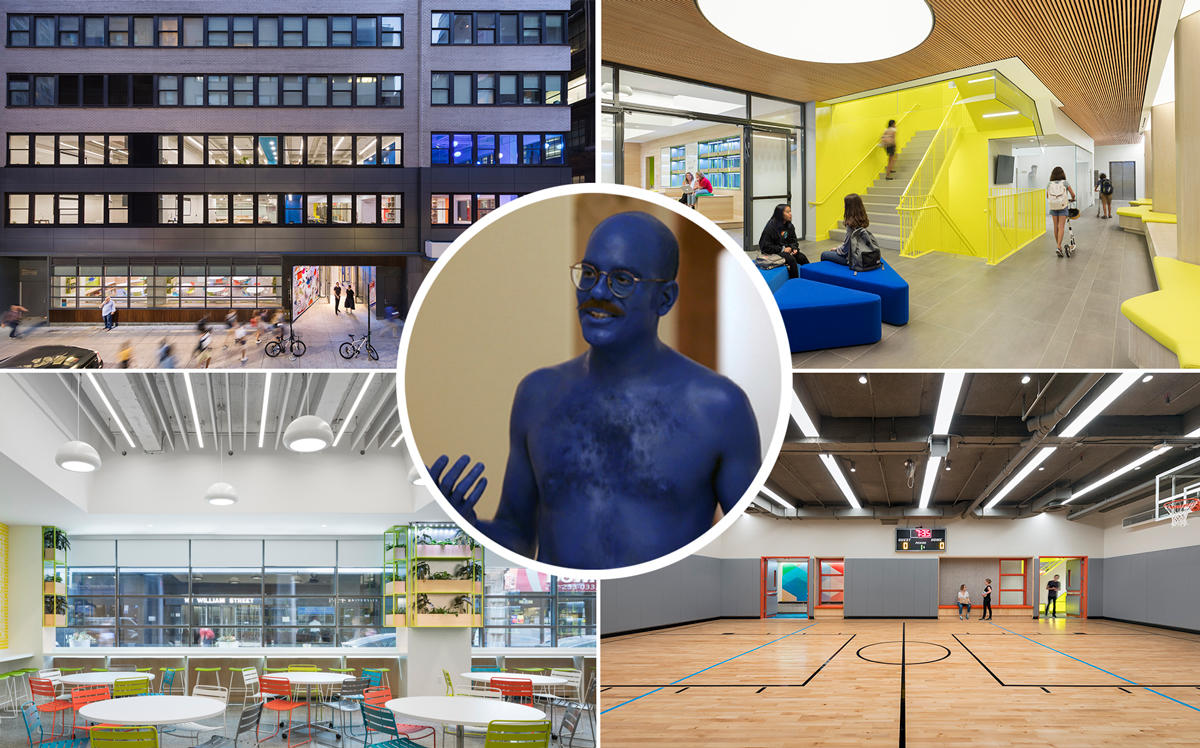 The Blue School at 241 Water Street and Tobias Fünke from Arrested Development (Credit: The Blue School and Rockwell Group)