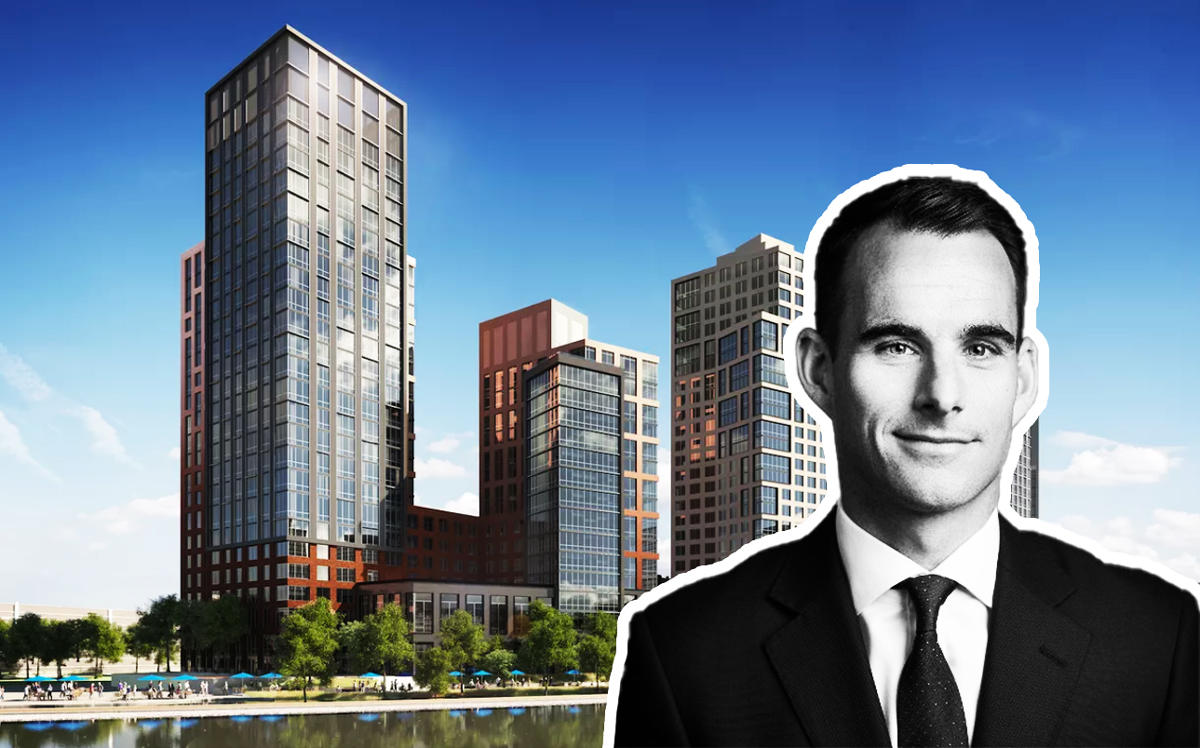 Brookfield's Ben Brown and renderings of 2401 Third Avenue in the Bronx (Credit: LinkedIn and Curbed NY)