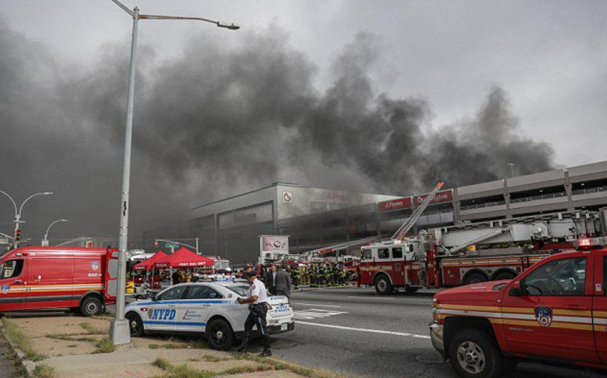 The fire at Kings Plaza Shopping Center at  5100 Kings Plaza in Brooklyn (Credit: Twitter)