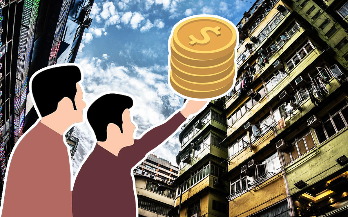 Chinese real estate agents with money and a view of residential Hong Kong (Credit: Pixabay)
