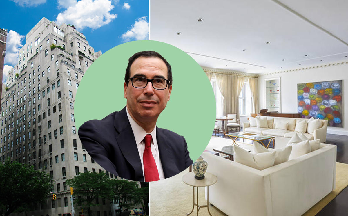 Steven Mnuchin and 740 Park Avenue (Credit: Getty Images, Wikipedia, and Warburg Realty)
