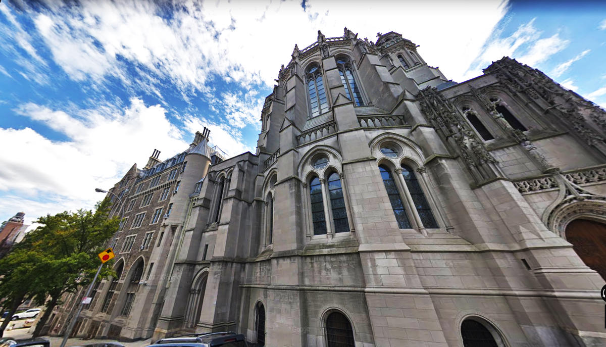 A rear view of Riverside Church at 490 Riverside Drive and the dormitory at 97 Claremont Avenue (Credit: Google Maps)