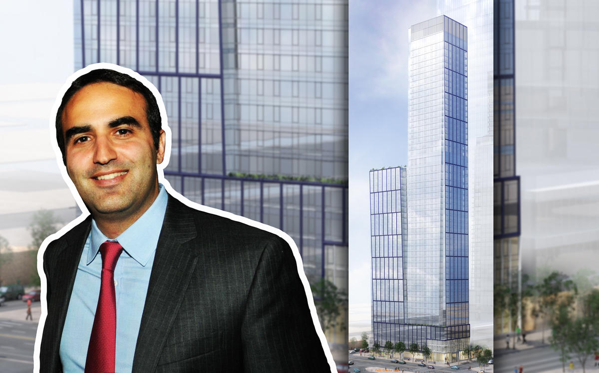 Rockrose Development president Justin Elghanayan and a rendering of 551 West 38th Street