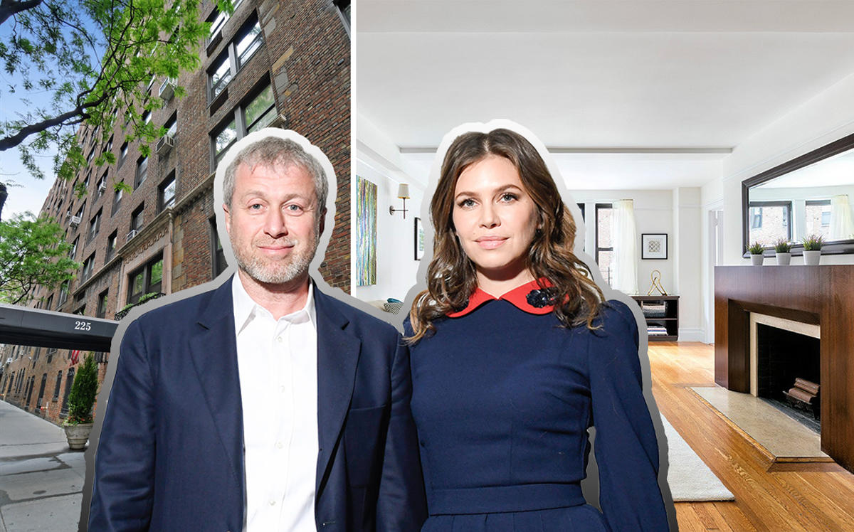 Roman Abramovich, Dasha Zhukova, and one of the properties at 225 East 73rd Street (Credit: Getty Images)