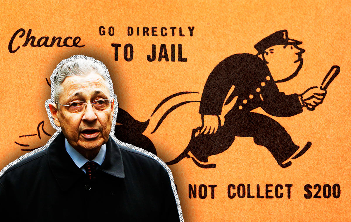 Sheldon Silver and a "Go Directly to Jail" Monopoly card (Credit: Getty Images and iStock)