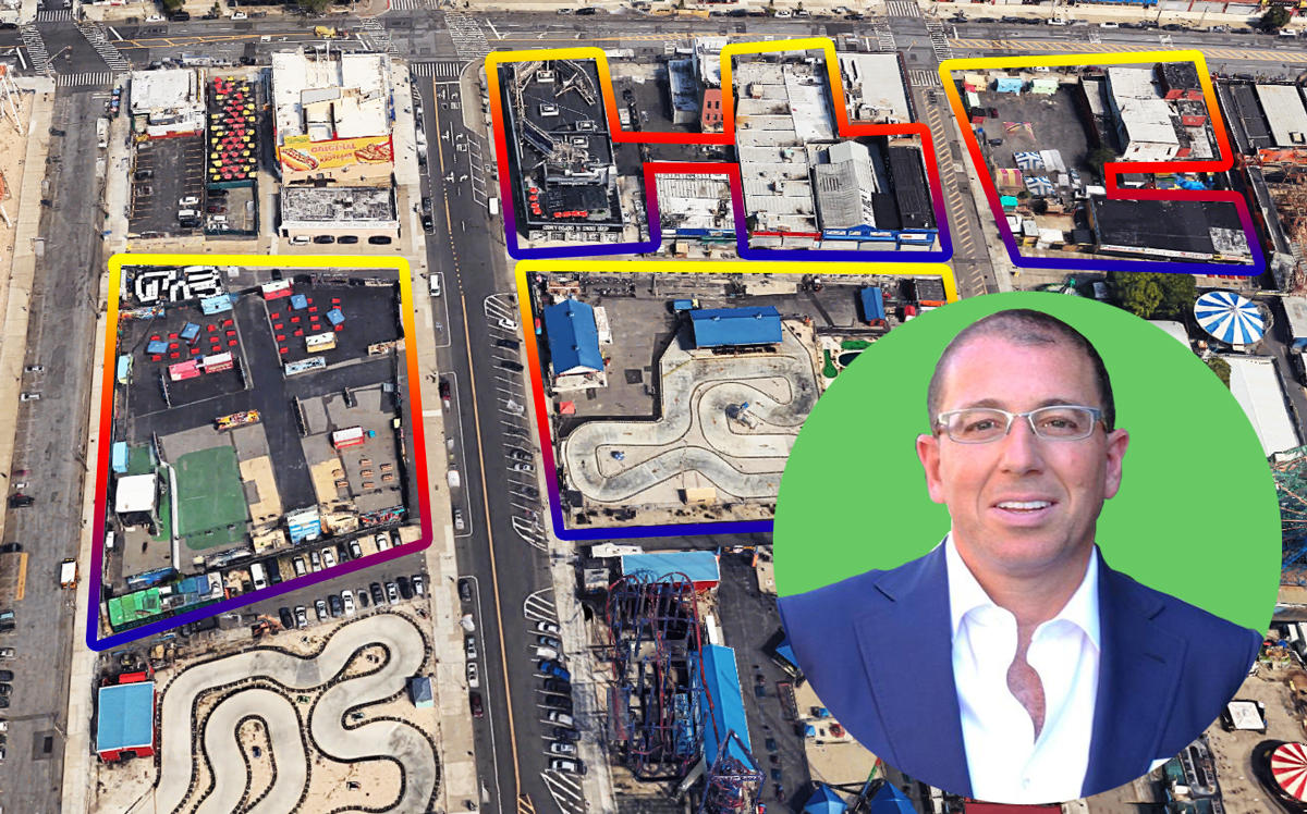Joe Sitt and the 21 properties between Surf Avenue and the boardwalk in Coney Island (Credit: Google Maps)
