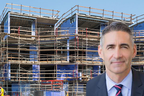 Los Angeles City Planning Director Vince Bertoni and the Harland, a 37-unit luxury condo development in West Hollywood. (Credit: Hunter Kerhart)