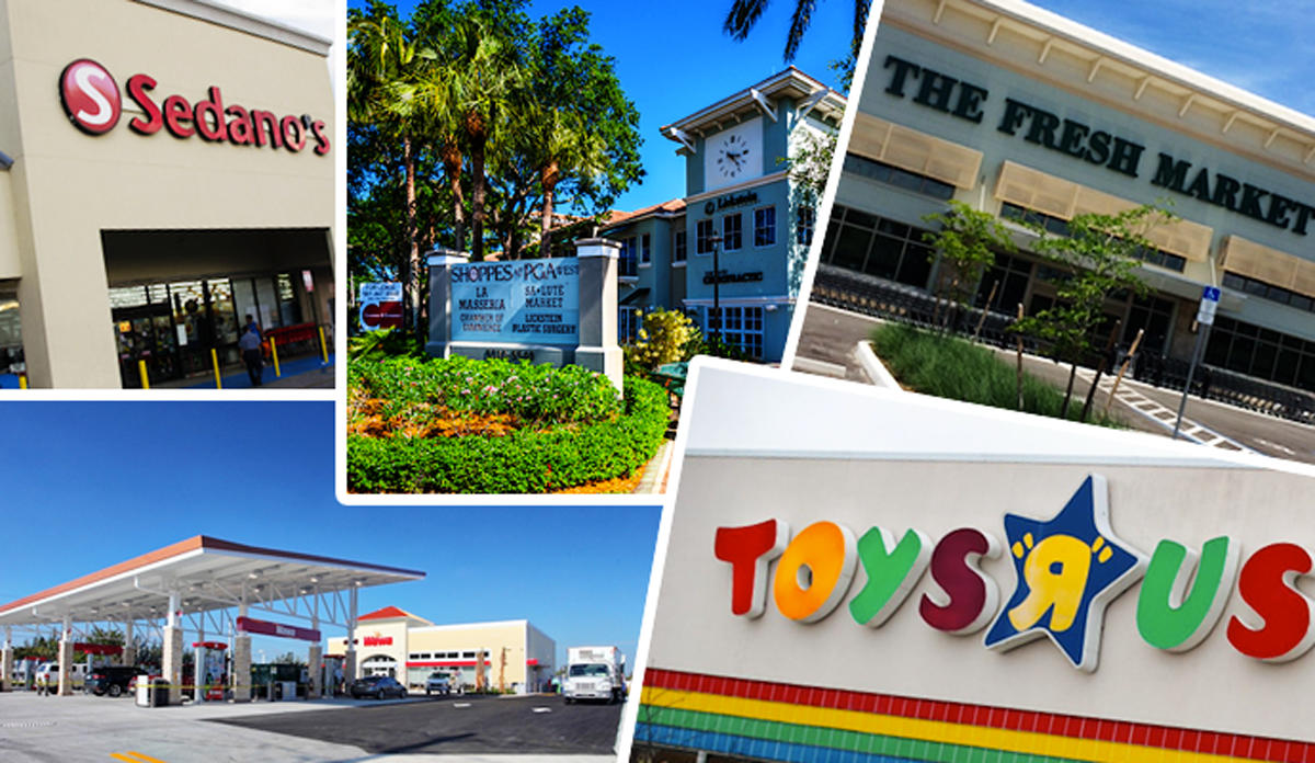 The Vista Shopping Center, Enclave Shops at Coral Ridge, Shoppes &amp; Offices at PGA West, Toys "R" Us and Wawa
