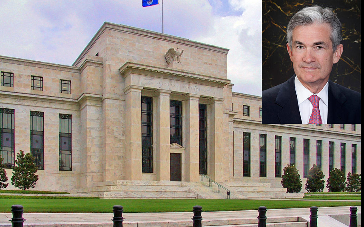 Federal Reserve Chairman Jerome Powell and the Federal Reserve headquarters in Washington, D.C.