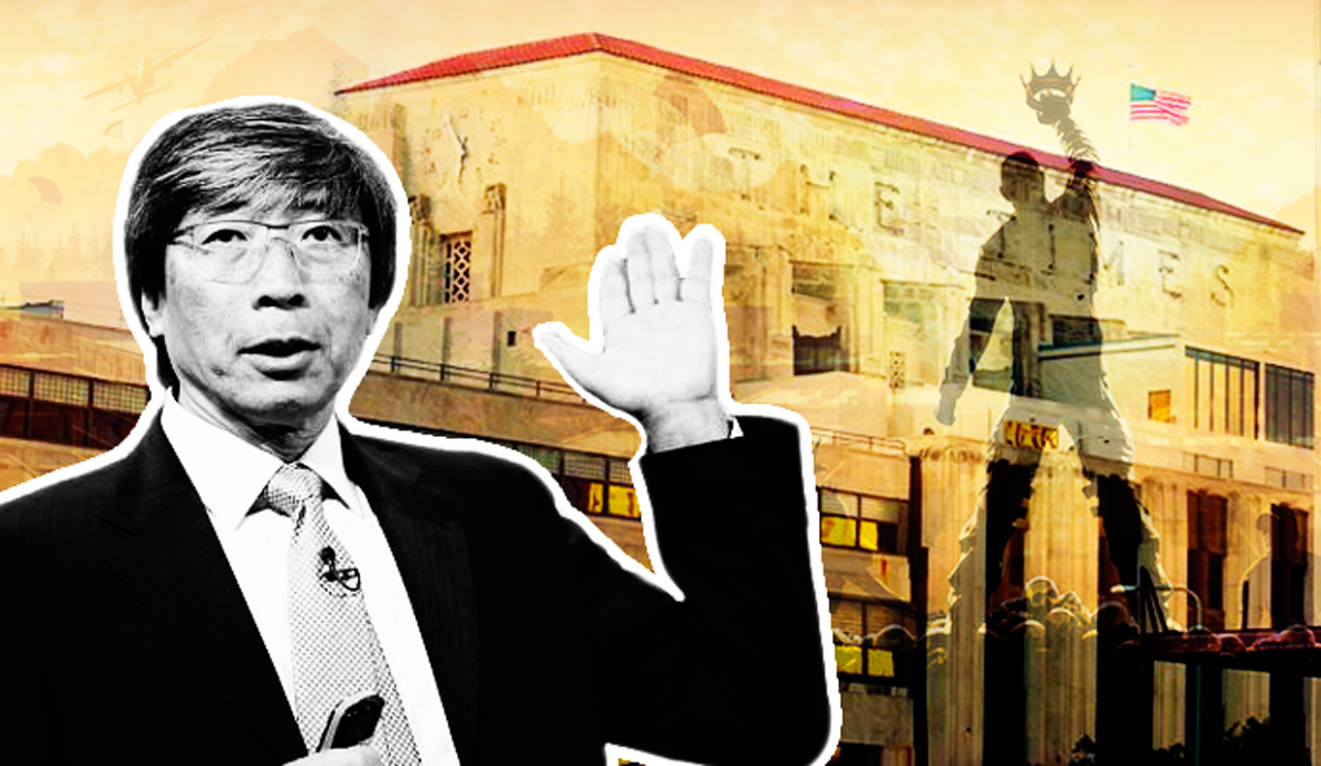 Patrick Soon-Shiong, the Los Angeles Times building and promotional material from H1Z1 (Credit: Wikipedia)