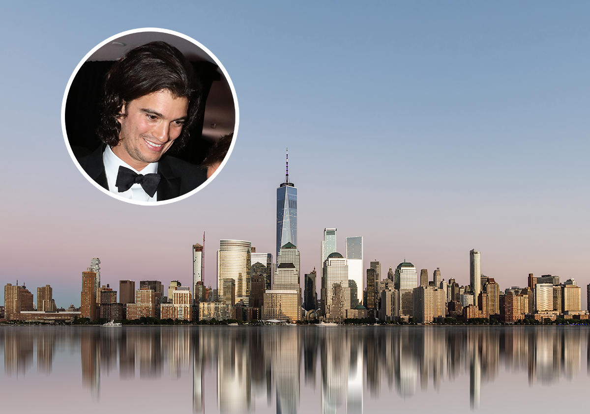 Adam Neumann overlooking the Manhattan skyline (Credit: Getty Images, iStock)
