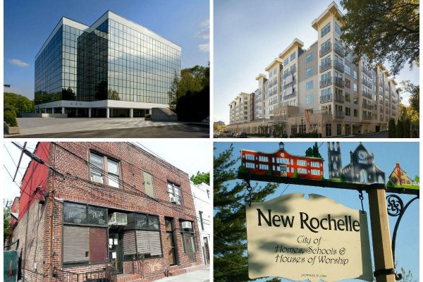 <em>Clockwise from top left: Buyer snaps up five floors of space in Norwalk office building, Stamford apartment building fetches $78M in city’s largest resi sale this year, Dobbs Ferry developer wants to build luxury hotel in New Rochelle (credit: EarthCleaner), and LLC shells out $1.45M for two buildings in downtown New Rochelle.</em>