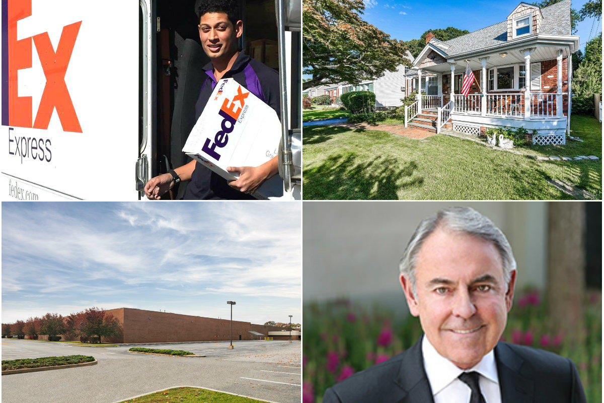 Clockwise from top left: $51M FedEx warehouse would bring nearly 200 jobs to Bethpage, Long Island home prices are up amid rising interest rates and low inventory, Castagna Realty CEO John Gutleber dies at 71 and Drug company wants IDA help in Yaphank expansion.