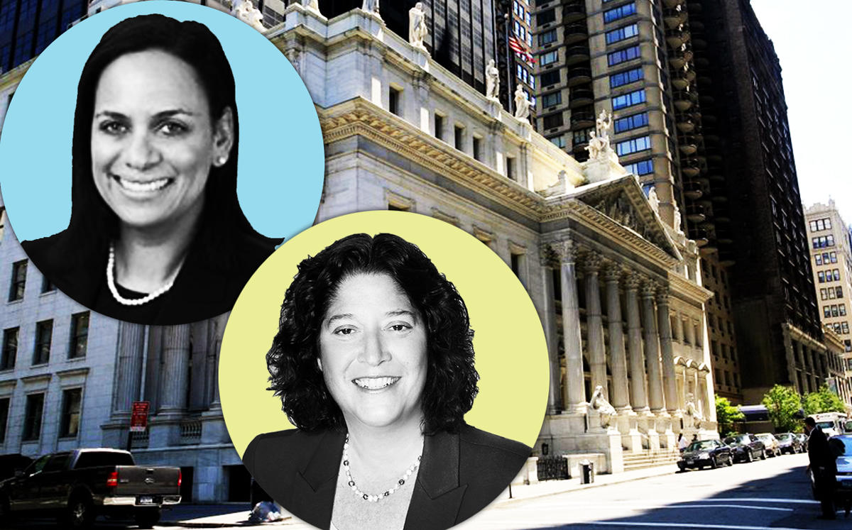 27 Madison Avenue with Mylan Denerstein (blue) and Maria Vullo (yellow) (Credit: Mapio and Gibson Dunn)