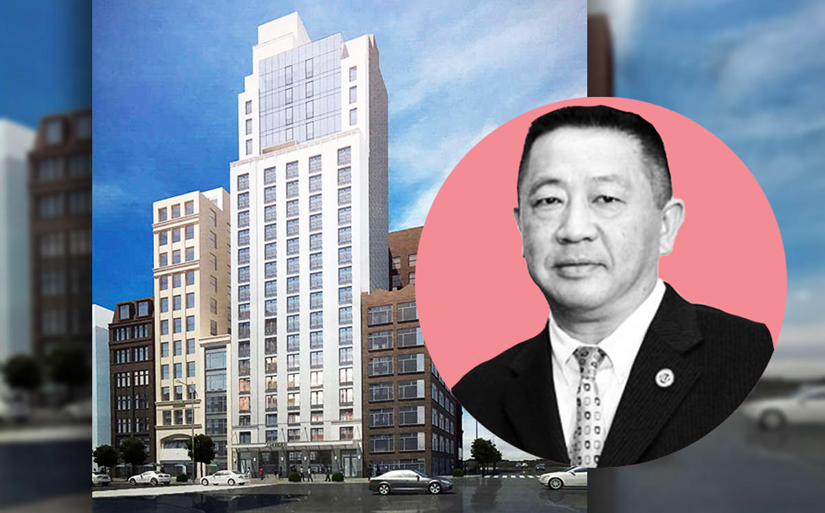 Sam Chang and a rendering of 292 Fifth Avenue (Credit: Ondel/CityRealty)