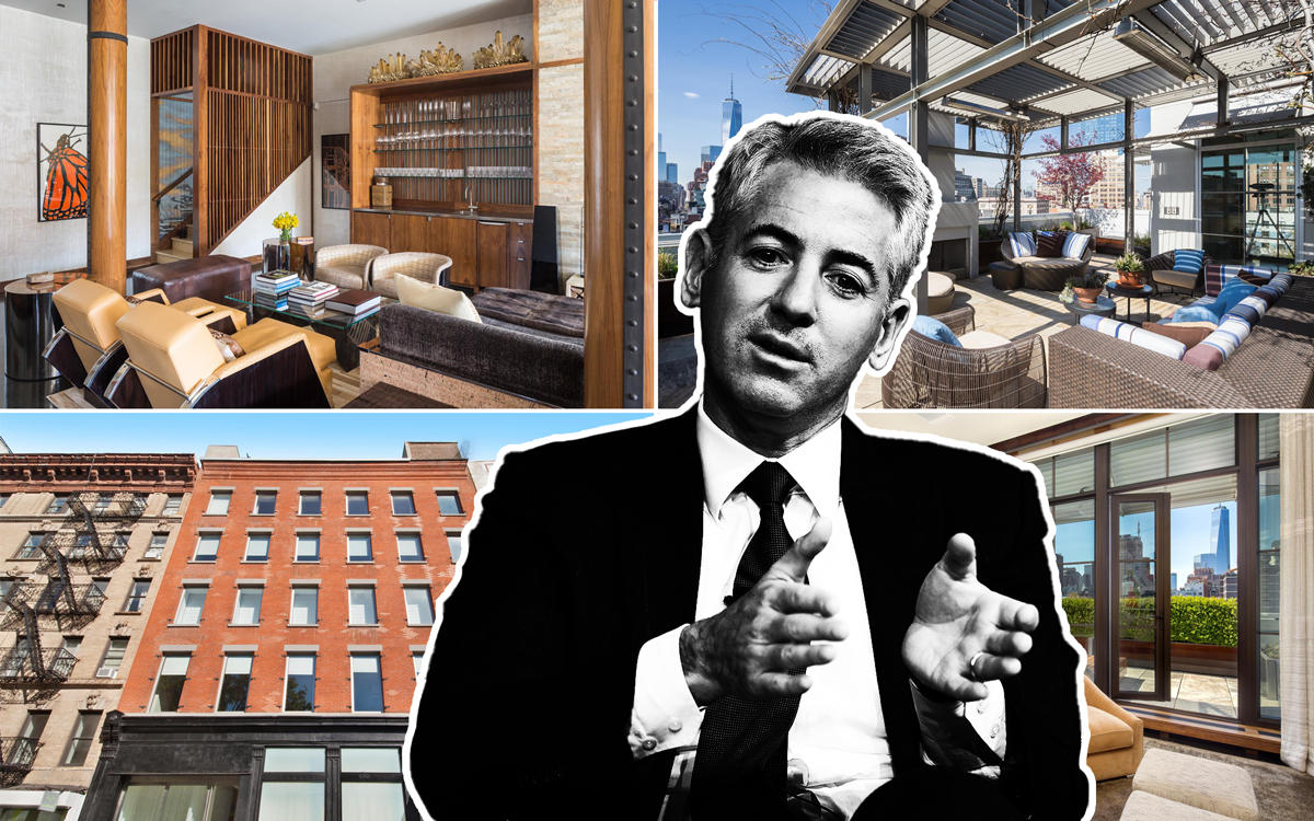 Bill Ackman and his sold penthouse at 420 West Broadway (Credit: Getty Images and Douglas Elliman)