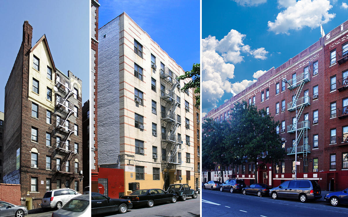 From left: 711 East 231st Street in Wakefield, 219 Echo Place in Mount Hope, and 1236 Grand Concourse in Claremont (Credit: Apartments)