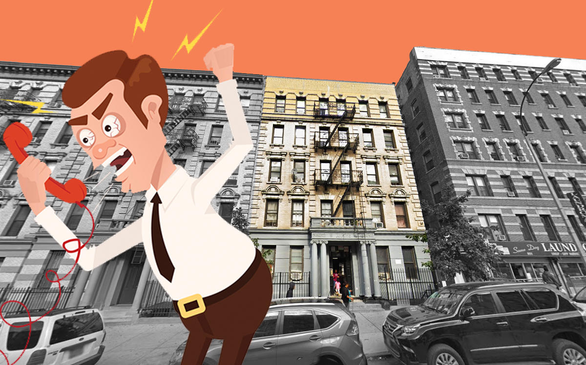 An illustration of a threatening person and 505 West 135th Street (Credit: Google Maps and iStock)