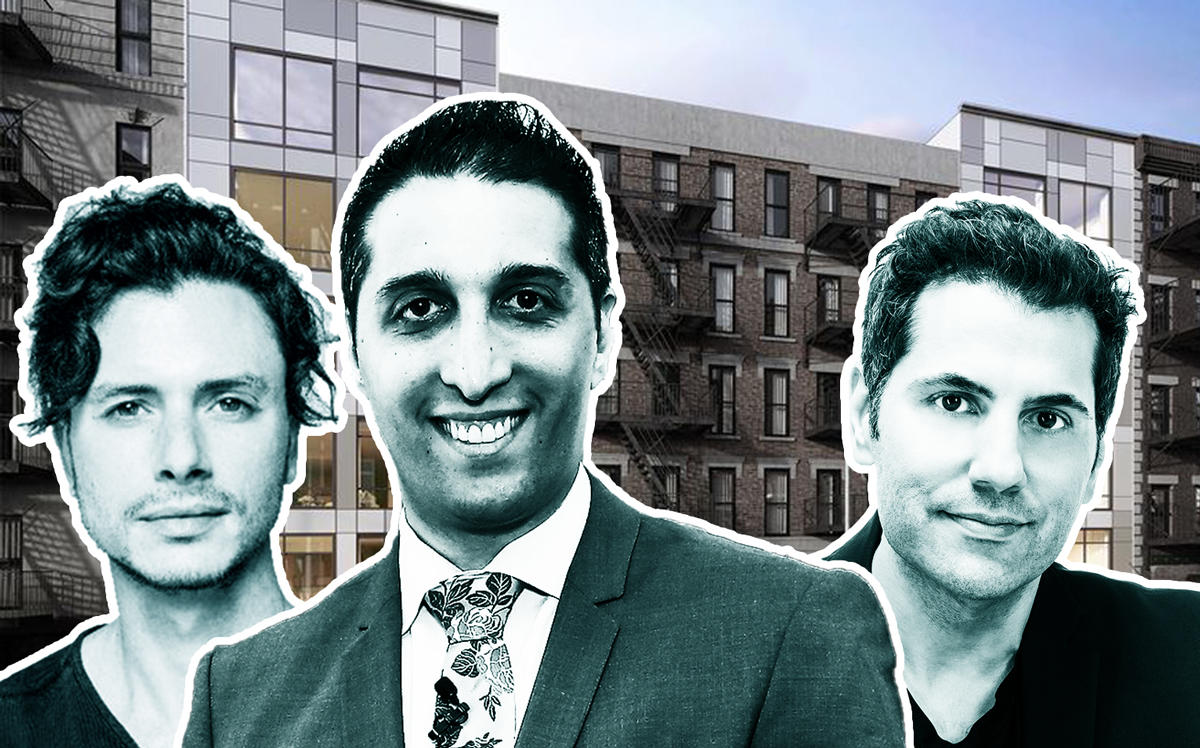 From left: Michael Oved, David Amirian, Sam Tabar, and a rendering of 436 East 13th Street (Credit: Twitter and Getty Images)