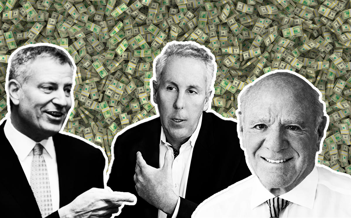 From left: Bill de Blasio, Kevin Maloney, and Barry Diller (Credit: IAC and iStock)