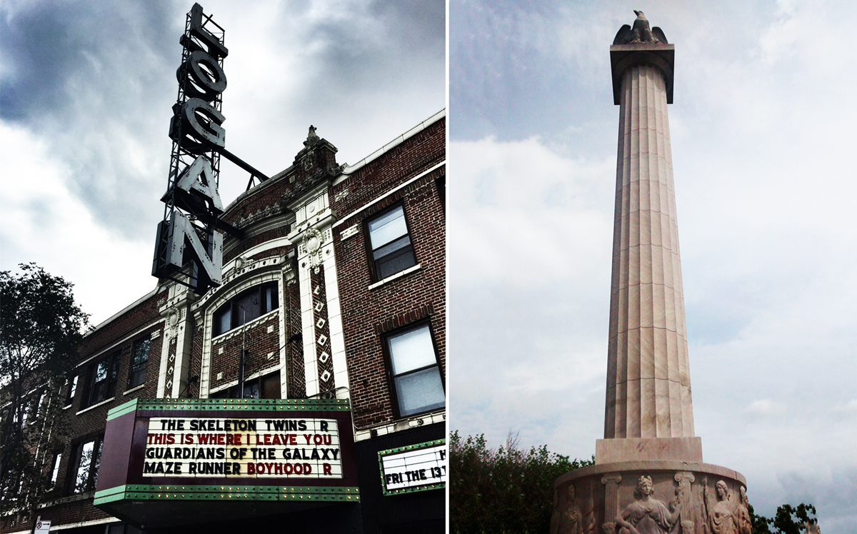 The Logan Theatre and the Illinois Centennial Monument at Logan Square (Credit: anokarina and Mike Linksvayer via Flickr)