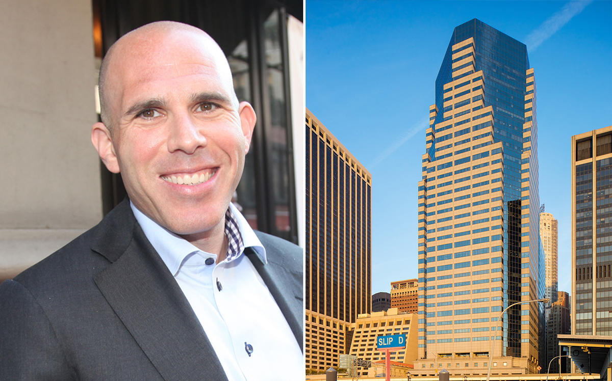 RXR Realty CEO Scott Rechler and 32 Old Slip (Credit: Getty Images and RXR Realty)
