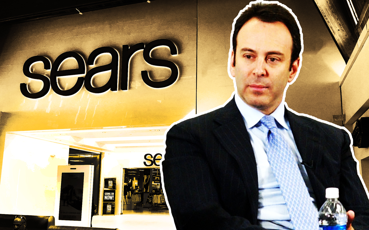 Sears CEO Edward Lampert and a Sears store (Credit: Phillip Pesar via Flickr and Getty Images)