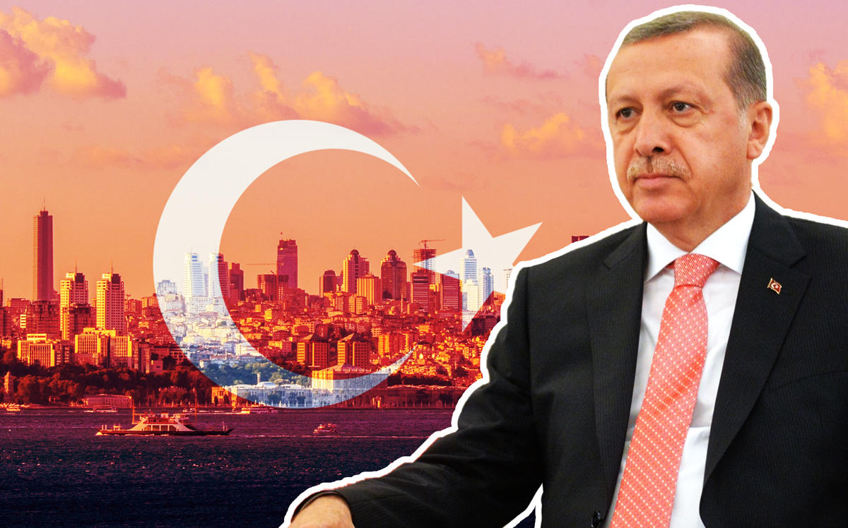 Istanbul overlaid with the Flag of Turkey and President Recep Tayyip Erdogan (Credit: Wikipedia and Kremlin)